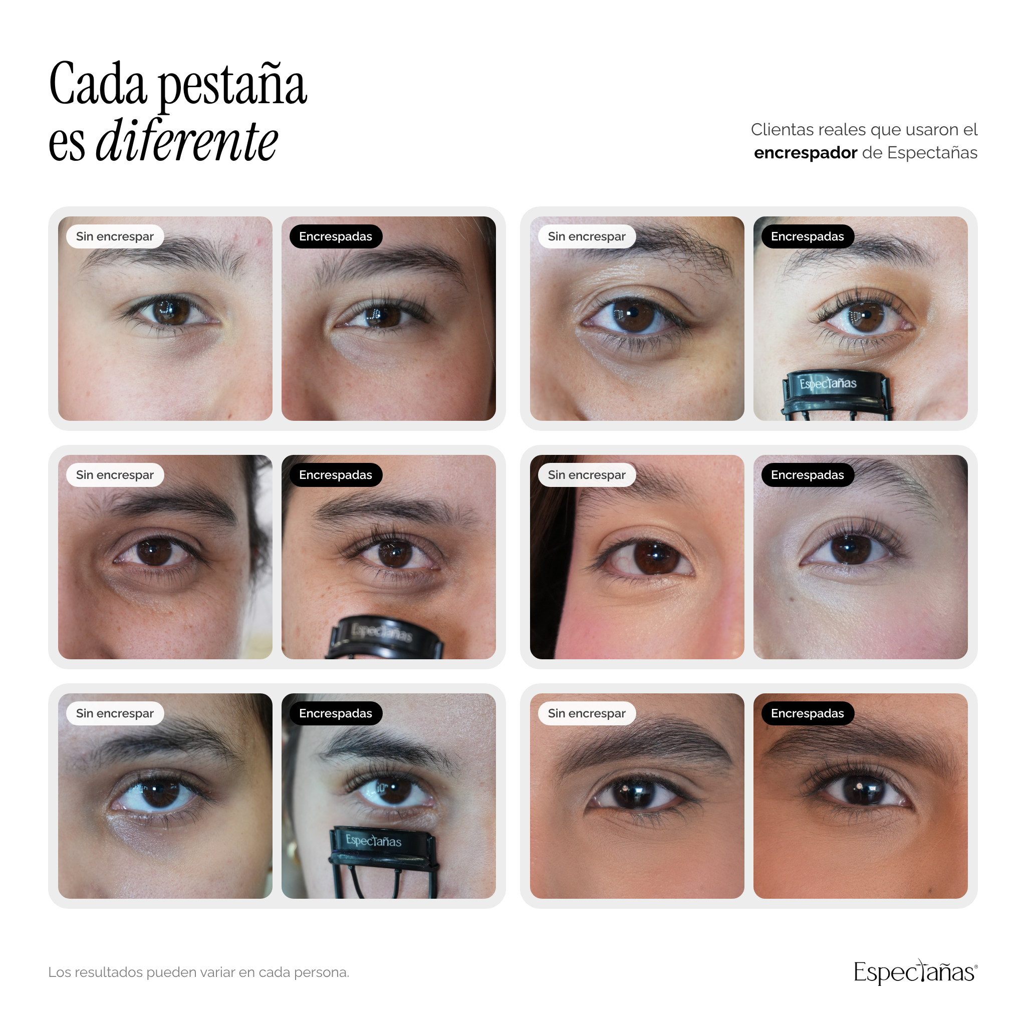 Antes y después usando encrespador de pestañas Espectañas