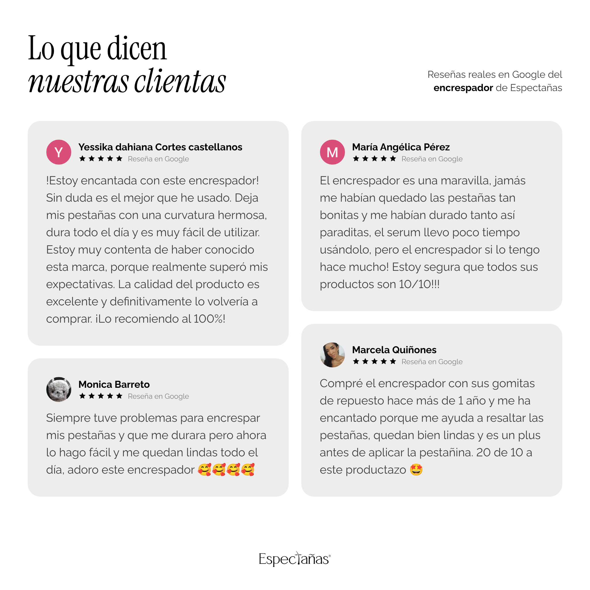 Reseñas reales de clientas en Google sobre el Encrespador Profesional de Espectañas: curvatura, duración durante el día y facilidad de uso